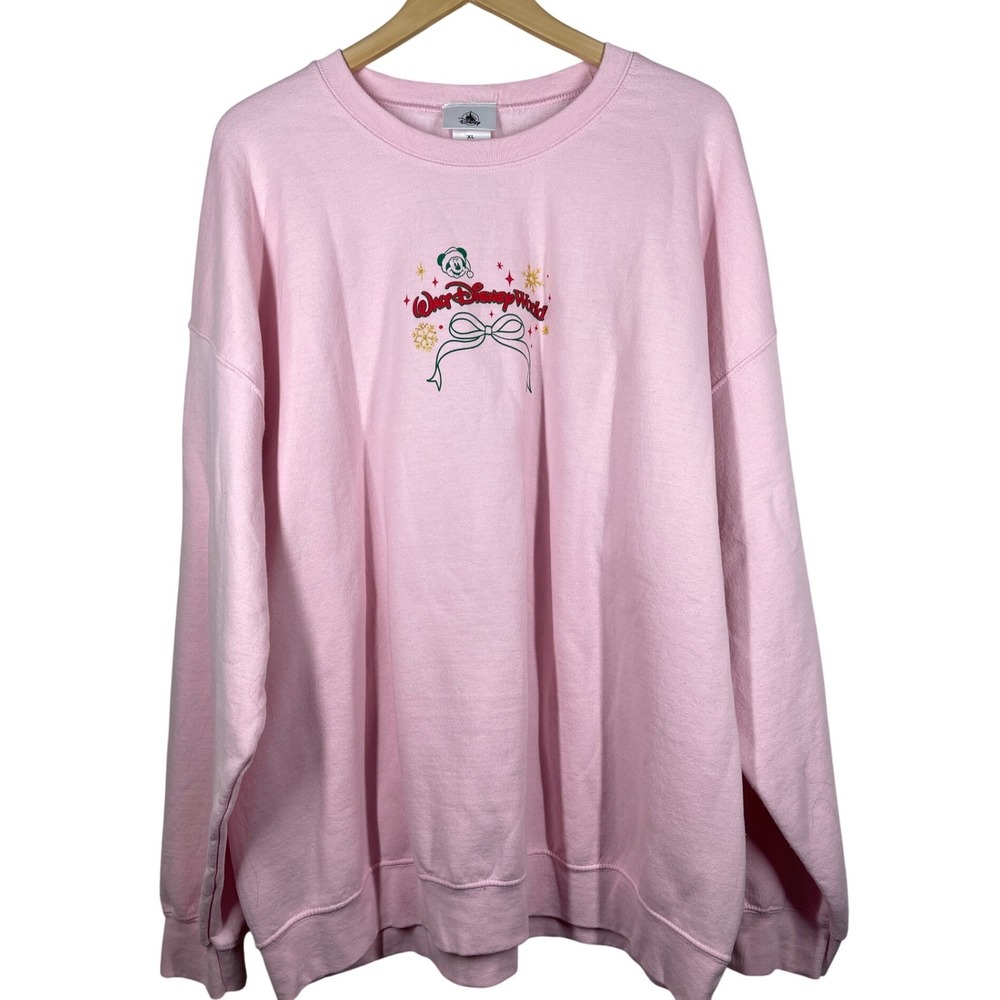 Disney World Pink Holiday Sweatshirt XL The Sweetest Time of the Year Mickey Bow